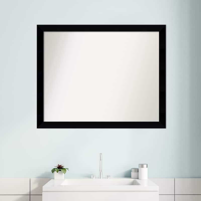 Non-Beveled Wood Bathroom Wall Mirror - Black Museum Frame - Black Museum