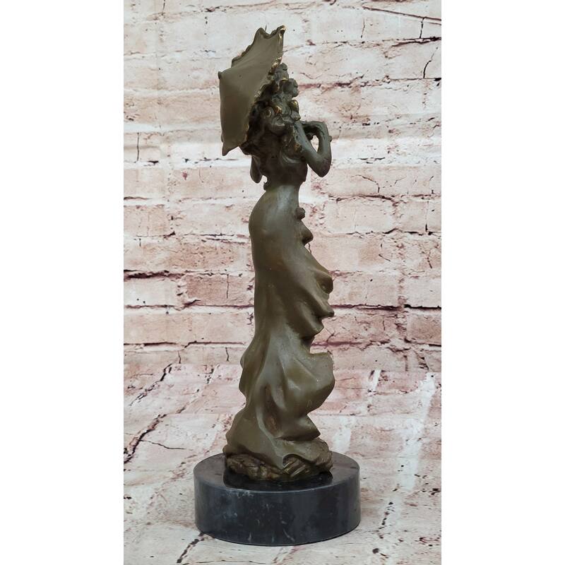 Art Nouveau Bronze Lady With Parasol Umbrella – Elegant Sculpture