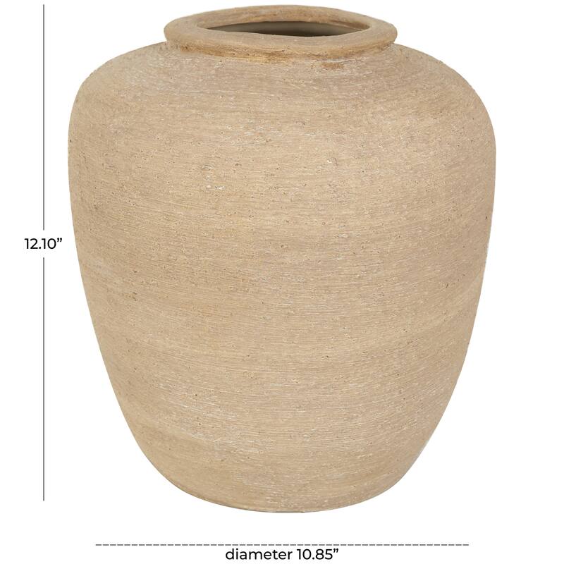 Beige Ceramic Wide Textured Vase