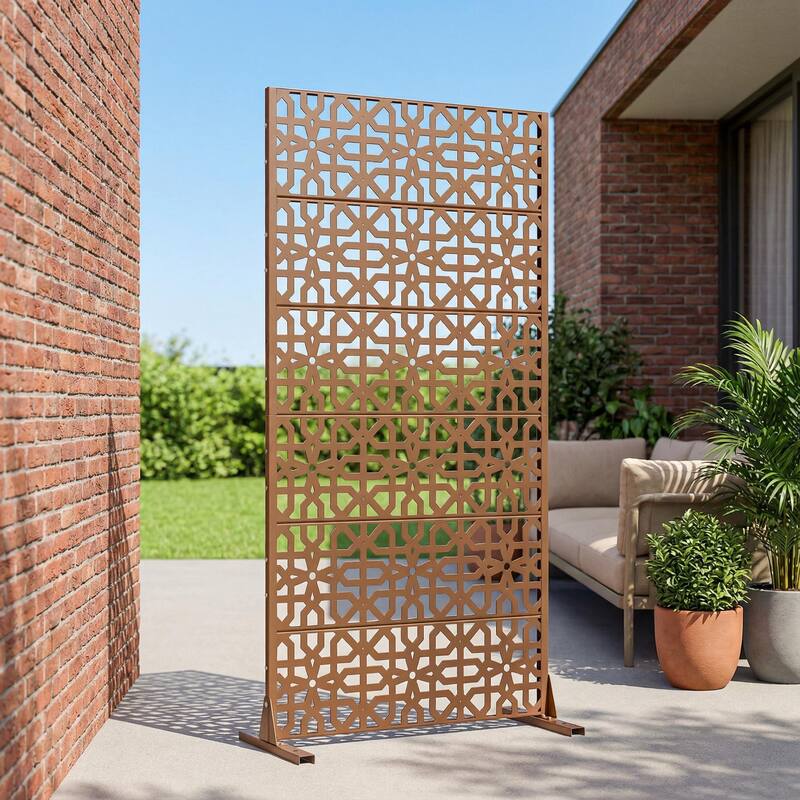 Dovelina 72'' x 47'' Privacy Metal Screen Fence Panel - Brown - 72"x35"