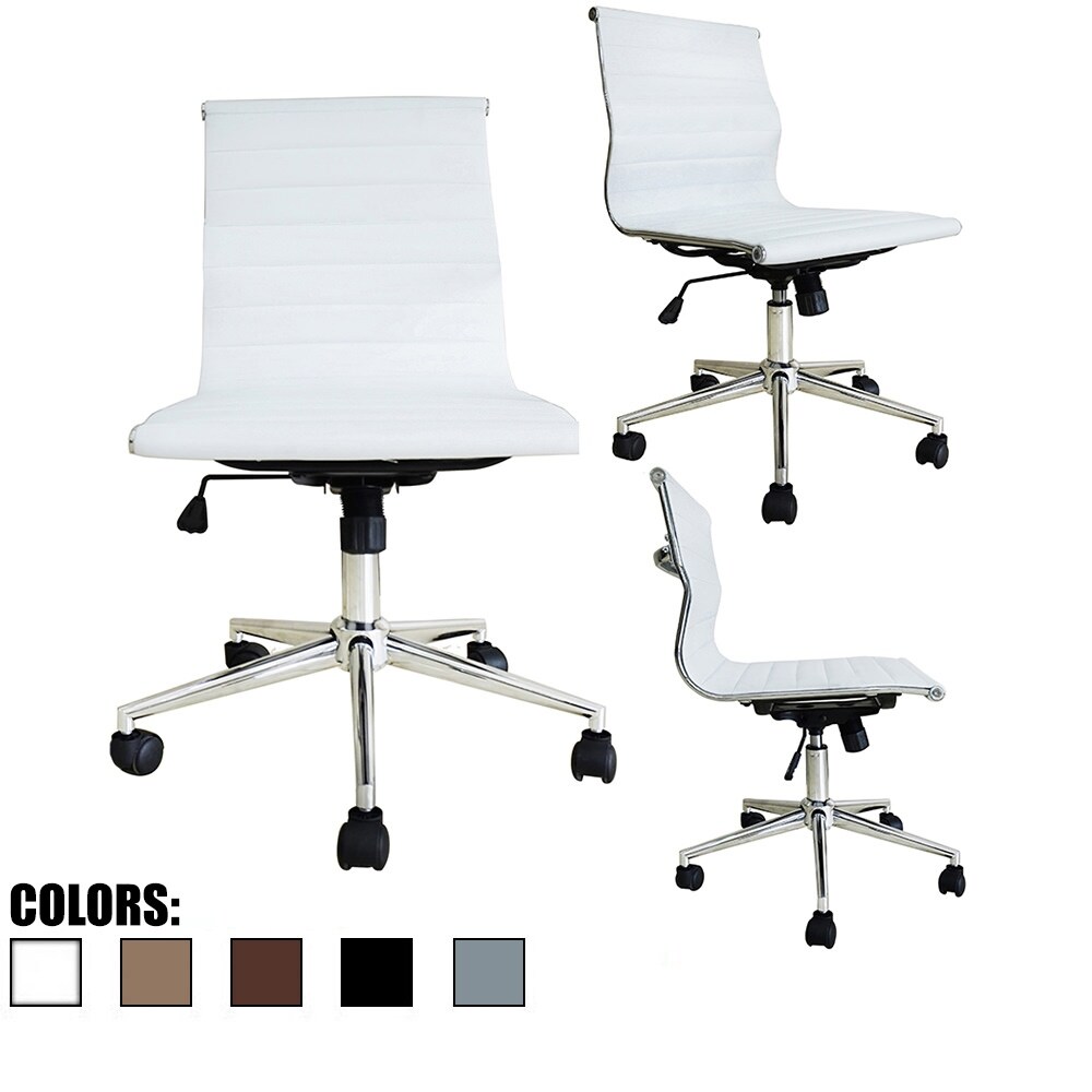 2xhome Modern Mid Back Leather Office Chair White Armless With Wheels Conference Room Tilt Guest Work Task Executive Swivel On Sale Overstock 14390837