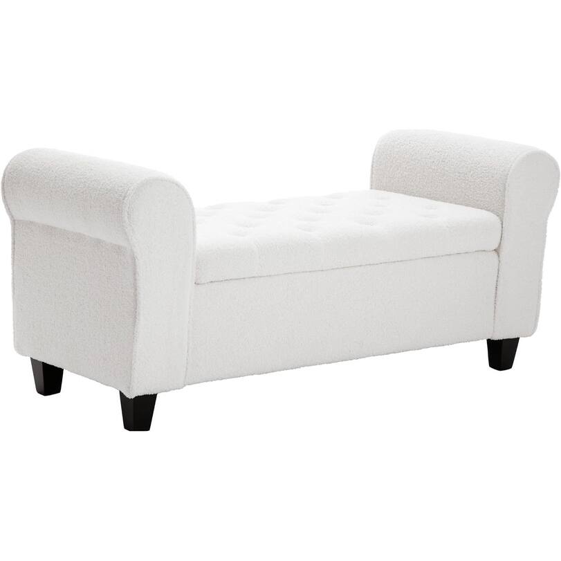 Storage Ottoman Upholstered End of Bed Bench with Rolled Arms