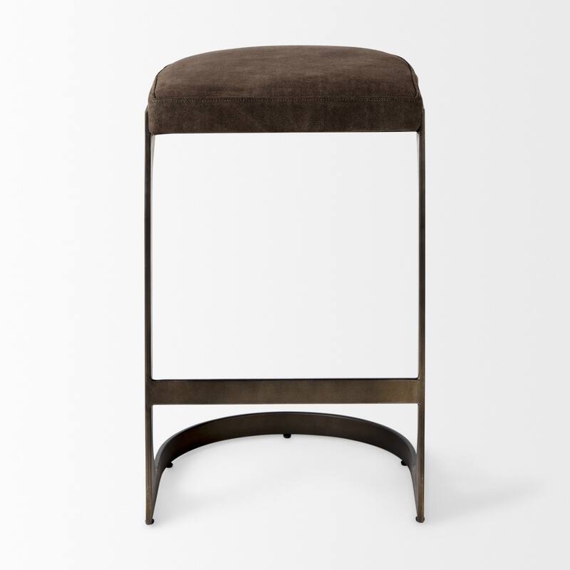 Tyson Black Genuine Leather with Dark Gray Metal Frame Counter Stool