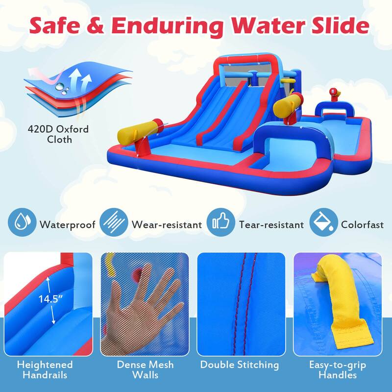 Costway Inflatable Water Slide Park Kids Bounce House Splash Pool with - See Details