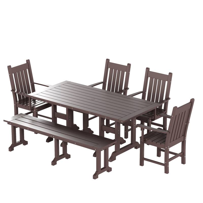 Laguna Hdpe All Weather Outdoor Patio Dining Set with Rectangle Table, Arm Chairs and Bench (6-Piece Set)