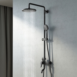 Matte Black Wall Mounted Shower With 8 Inch Rainfall Shower Head - Round Shower