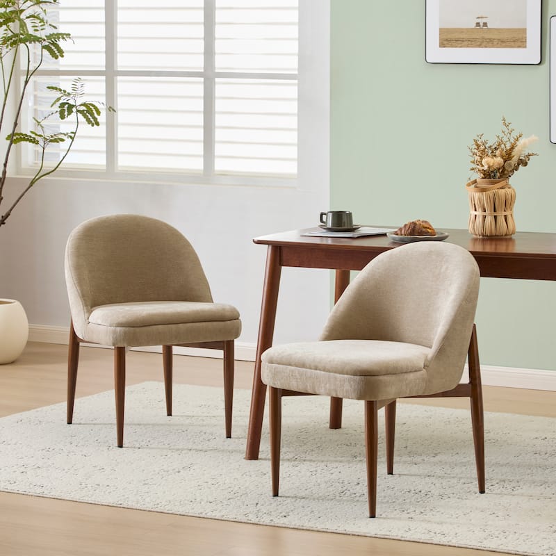 Christopher Knight Home-Linda Fabric Upholstered Dining Chair (Set of 2) - Light Camel+Walnut