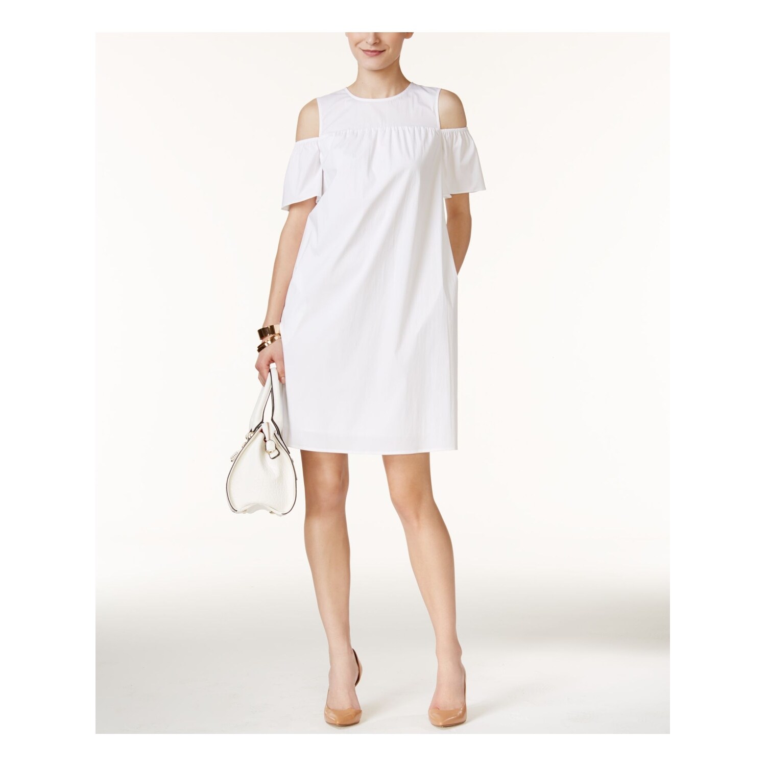 womens white cold shoulder dress