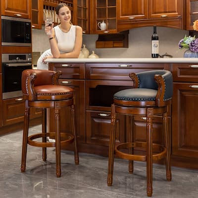 Upholstered 360 Degree Swivel Barstool with Back