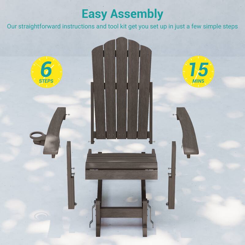 Glider Adirondack Chair 3-Position Adjustable, HDPE Wood-Like Texture