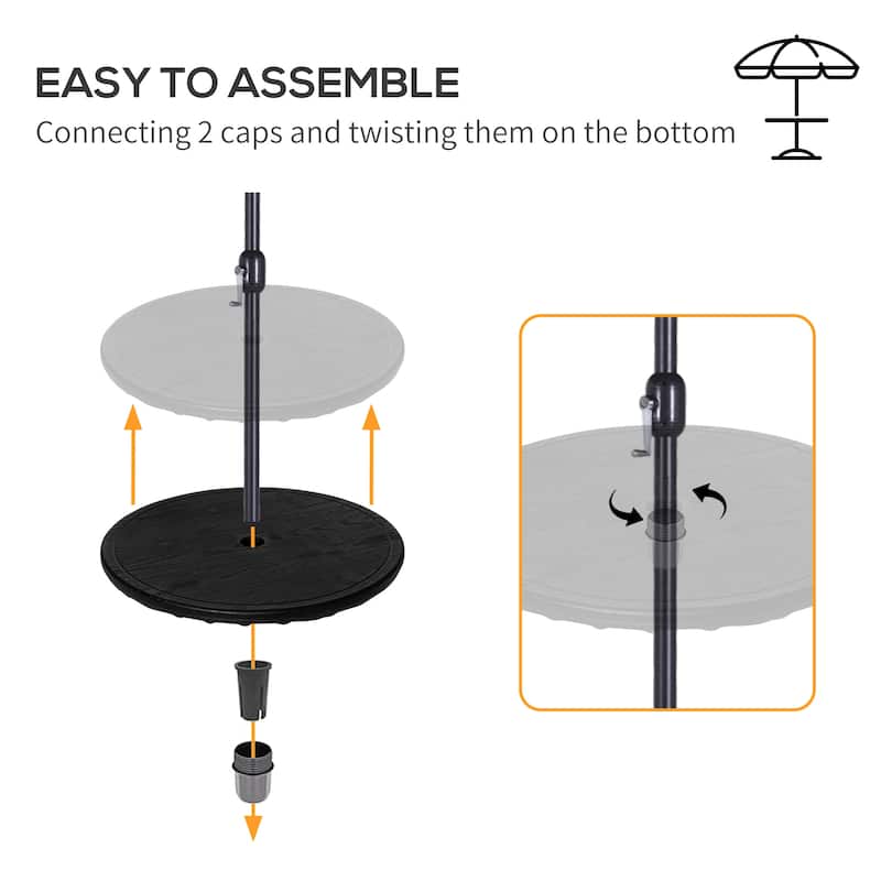 Outsunny 20" Umbrella Table Tray Portable Round Table Top for Beach, Patio, Garden, Swimming Pool, Deck, Black