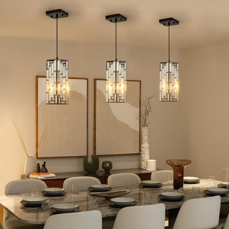3-Pack Modern Crystal Pendant Lights – 4" Adjustable Hanging Lamps with Prism Design for Kitchen Island, Dining Room.