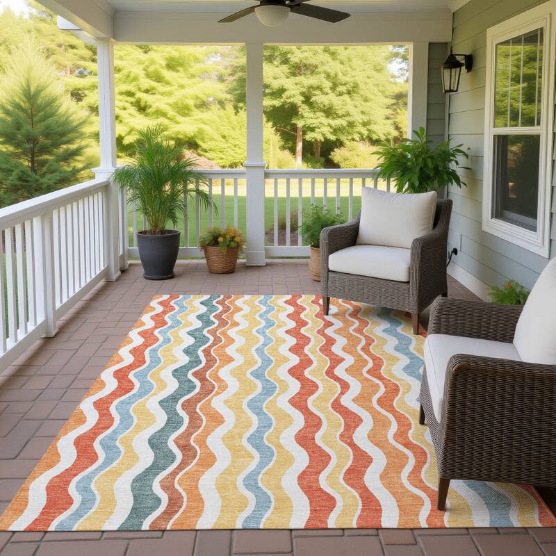 Machine Washable Indoor/ Outdoor Funky Stripe Chantille Rug
