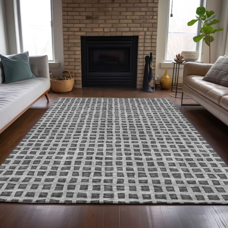 Machine Washable Indoor/ Outdoor Chantille Squares Rug