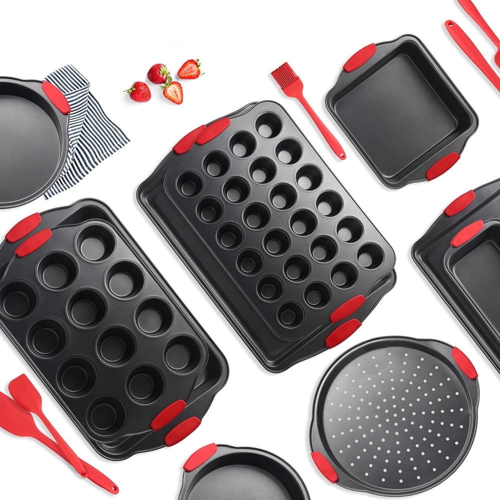 JoyTable Bakeware Set - 15 PC Nonstick Bakeware Set With Silicone Handles & Utensils