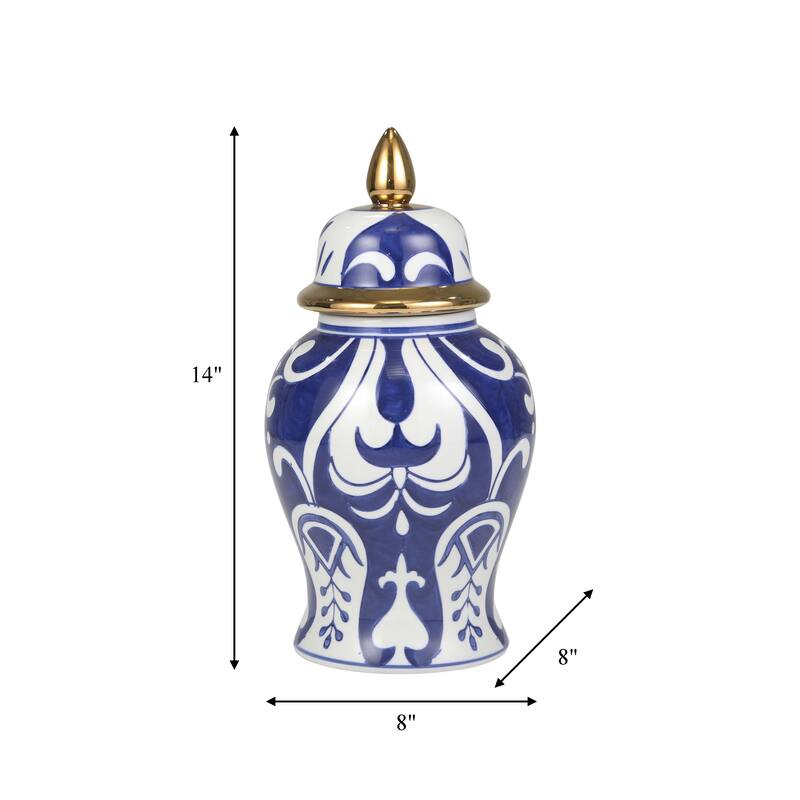 Sagebrook Home Patterned Eclectic Temple Jar with Lid