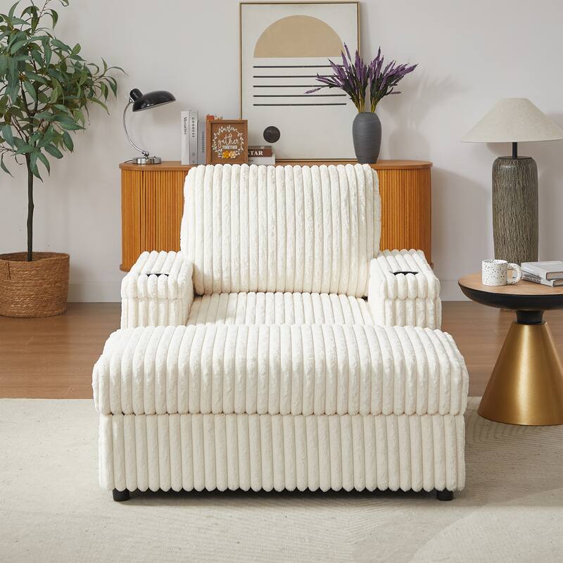 Anmytek 42.5-Inch Corduroy Deep-Seated Single Recliner With Backrest Pillow Cup Holder & Storage Footrest