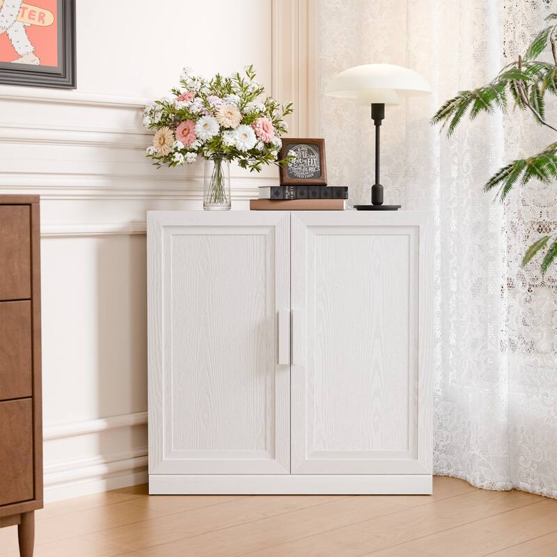 31"H Corner Sideboard Cabinet Free-Standing Corner Storage Organizer - White