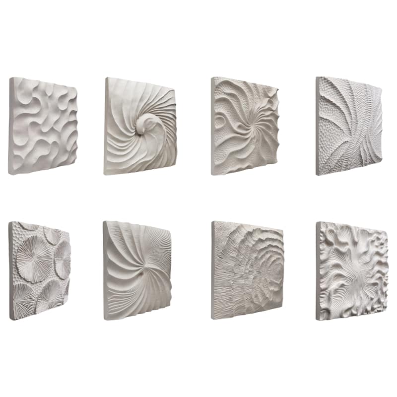 Resin Wall Art Sculptural Texture Panel (Set of 8) - 14" White