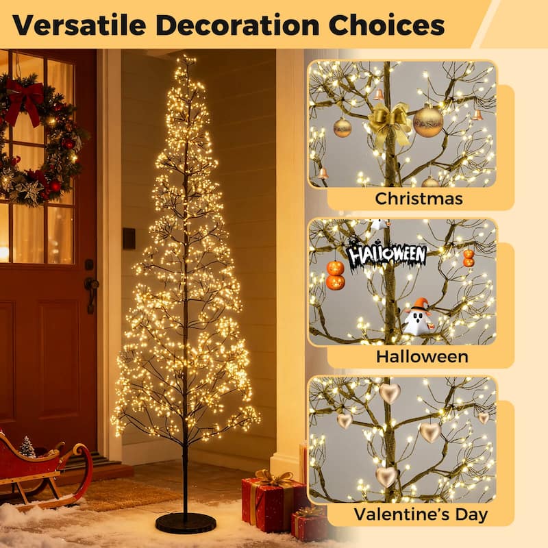 Costway 5/6/7 FT Lighted Alpine Tree with 1500 White LED Lights,