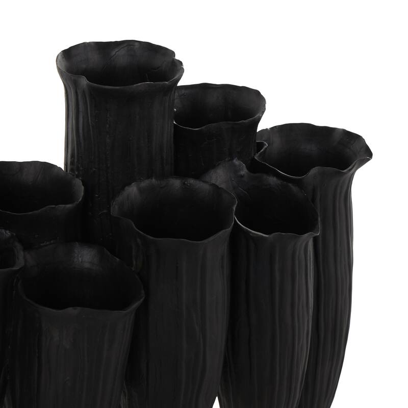 White or Black Ceramic Floral Inspired Abstract Decorative Vase with Linear Grooves and 10 Openings