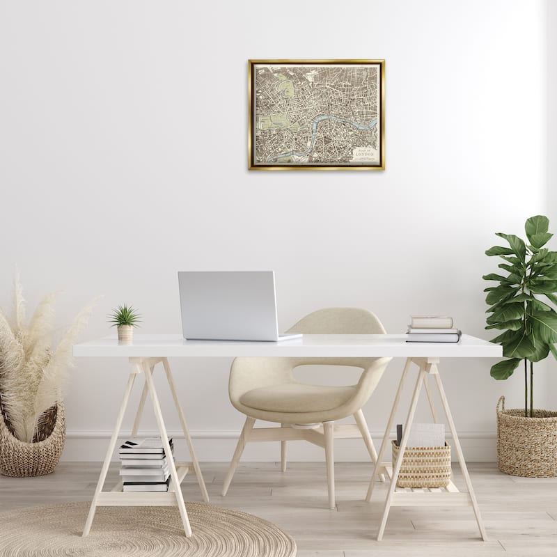 Stupell Vintage Blueprint Plant of London Framed Floater Canvas Wall Art Design By Phillipa Katz