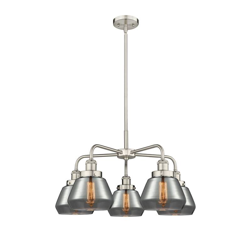 Innovations Lighting Fulton - 5 Light 25" Stem Hung Chandelier - Satin Nickel/Light Smoke
