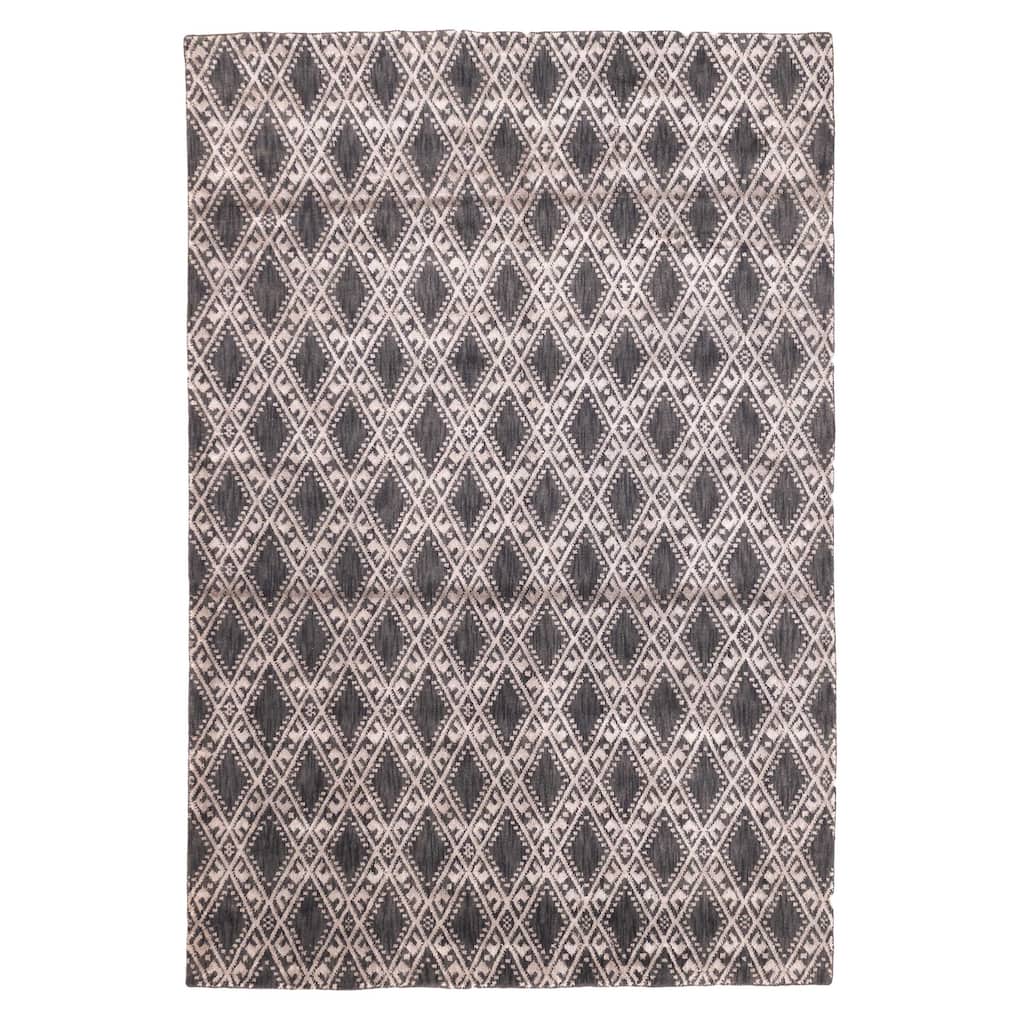 ECARPETGALLERY Hand Loomed Elysian Dark Grey, Light Grey Viscose, Wool Rug - 5'10 x 8'8