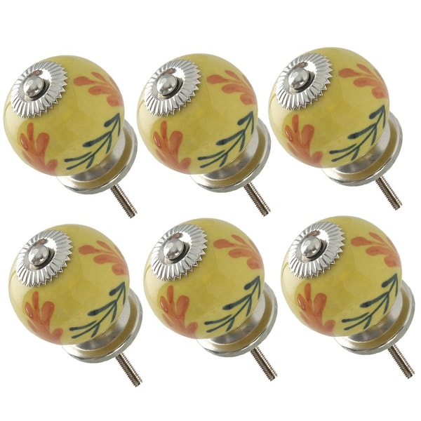 6 Pcs Ceramic Knobs Vintage Knob Drawer Pull Handle Furniture Door Cabinet Cupboard Wardrobe Decoration for Kitchen, Yellow