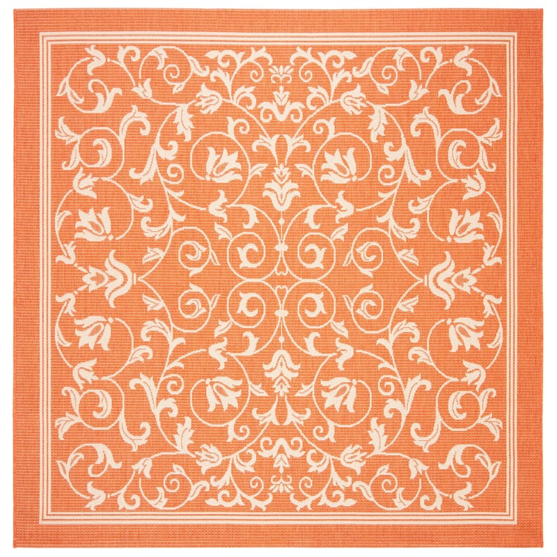 SAFAVIEH Courtyard Clarine Indoor/ Outdoor Waterproof Patio Backyard Rug - 6'7" Square - Terracotta/Natural