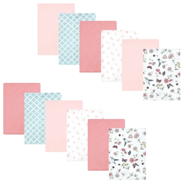 slide 1 of 1, Hudson Baby Infant Girl Cotton Flannel Burp Cloths Bundle, Hummingbird Garden, One Size - Hummingbird Garden - One Size