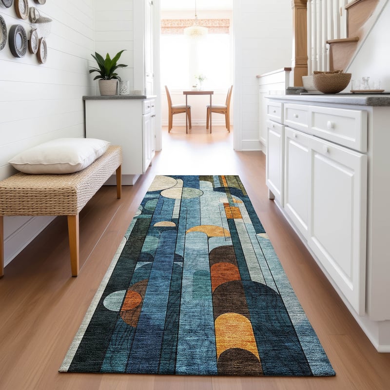 Premium Washable Super Soft Contemporary Deco Mayfield Rug - Blue - 2'3" x 7'6"