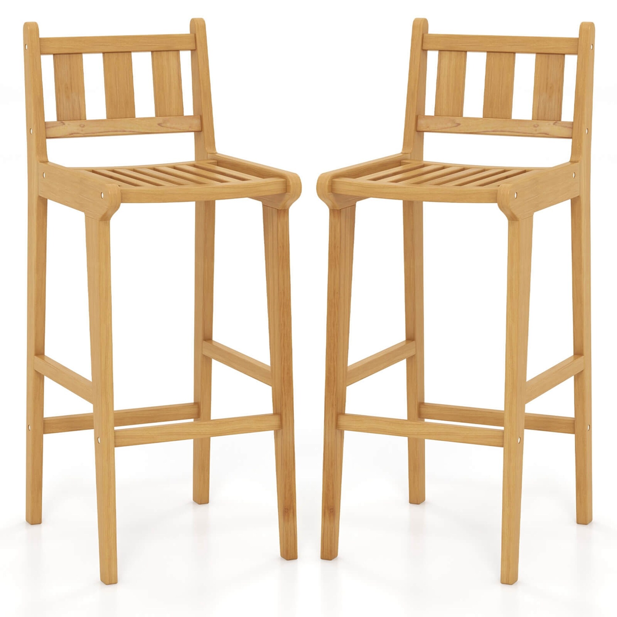 1/2/4 PCS Teak Wood Bar Stool 30" Bar Height Chair w/ Footrest