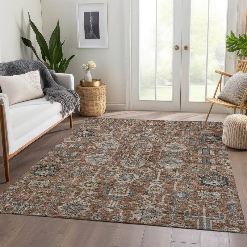 Machine Washable Indoor/ Outdoor Chantille Traditional Boho Rug - Paprika - 8' x 10'