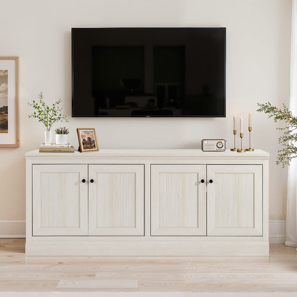 72" Sideboard Cabinet with 4 Doors, Minimalist TV Stand with 2 Compartments for Living Room, Dark Walnut