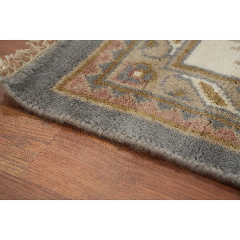 Handmade Wool Oushak Indian Area Rug Hand-knotted Geometric Carpet - 11' 11'' X 9' 1''