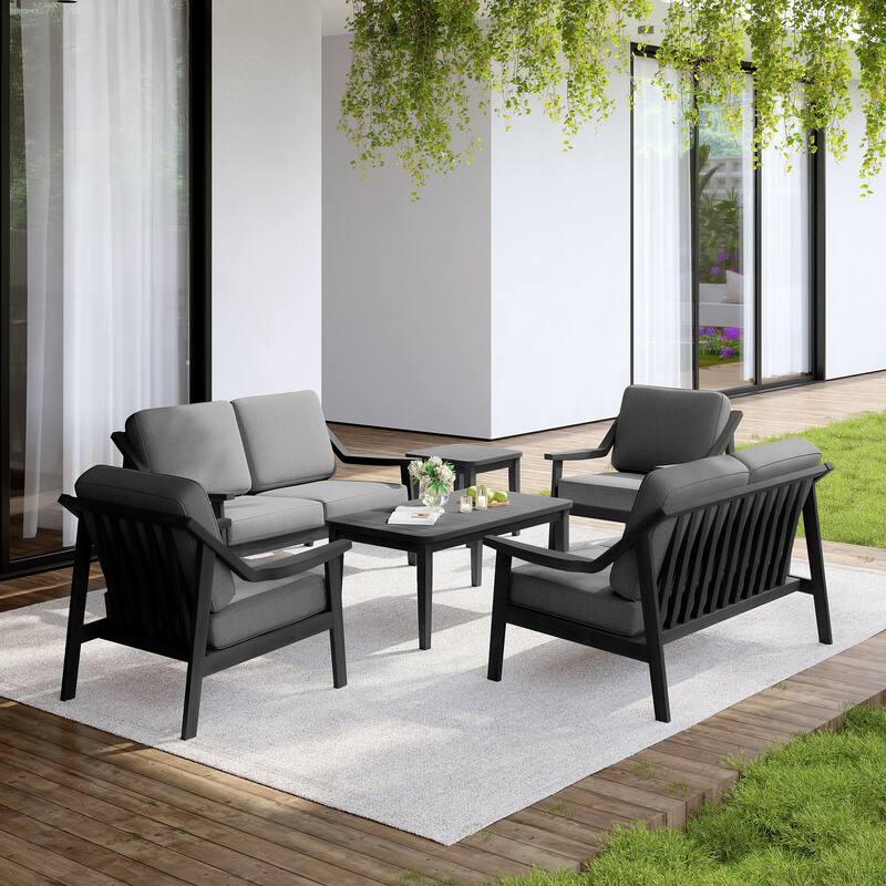 Outdoor Conversation 6 Seater Patio Chat Set with Cushions and Table