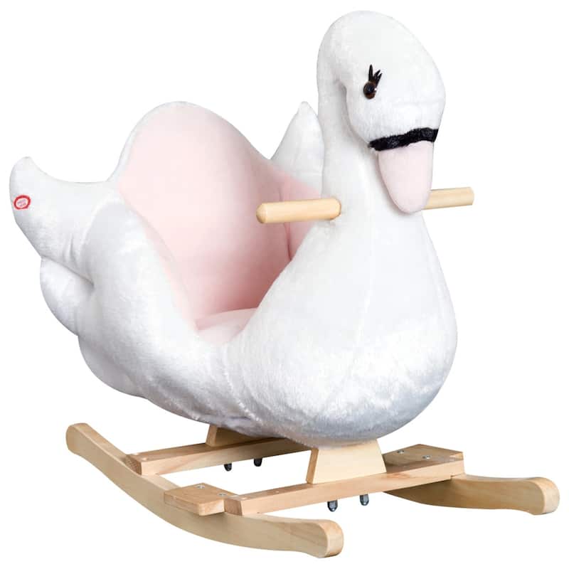 Plush Swan Rocking Horse with Wooden Base and Music for Toddlers 18 Months and Up - 23.5"L x 12.5"W x 21.75"H
