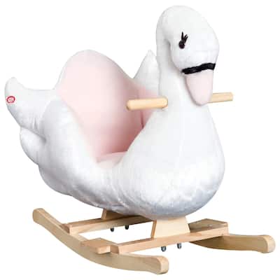 Plush Swan Rocking Horse with Wooden Base and Music for Toddlers 18 Months and Up - 23.5"L x 12.5"W x 21.75"H