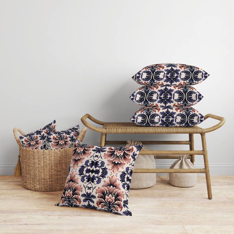 Damask Rapture Faux Suede Reversible Throw Pillow Grey and Blue