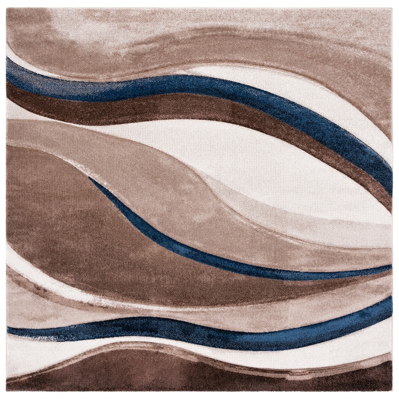 SAFAVIEH Hollywood Deep Mid-Century Modern Abstract Rug - 6'7" x 6'7" Square - Beige/Blue