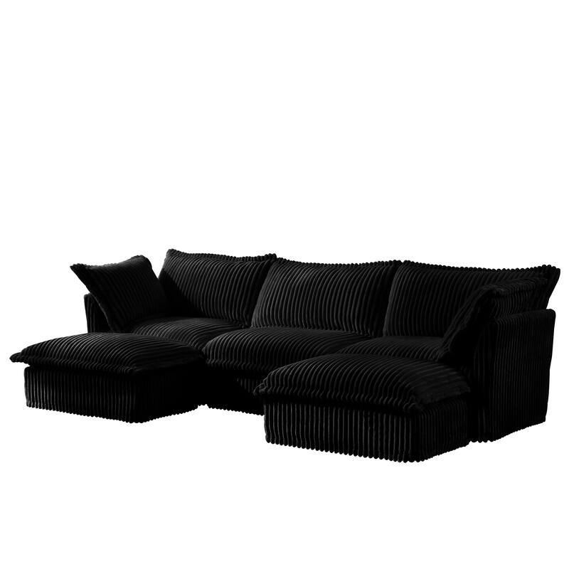 120" Corduroy U-Shape 3-Seater Sectional Sofa with Removable Slipcover, French Edge Design and Cloud-Like Cushions