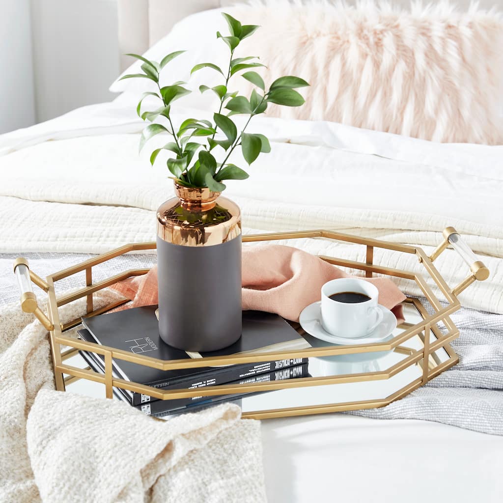 CosmoLiving by Cosmopolitan Gold Metal Mirrored Living Room Decor Tray