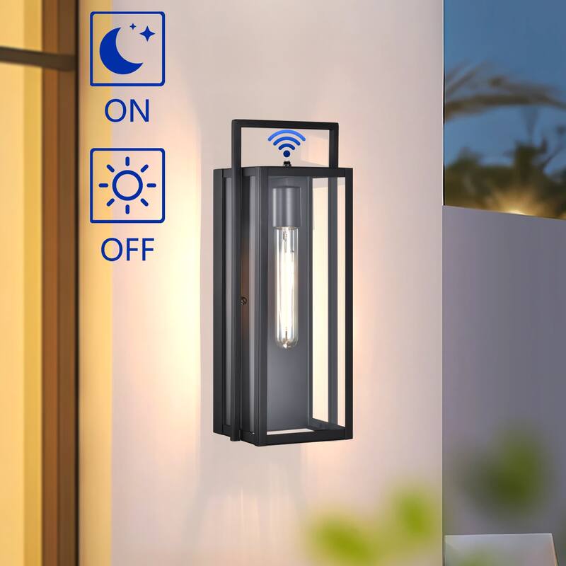 16 in. 1-Light Matte Black Dusk to Dawn Outdoor Hardwired Wall Lantern Sconce with Clear Glass Shade