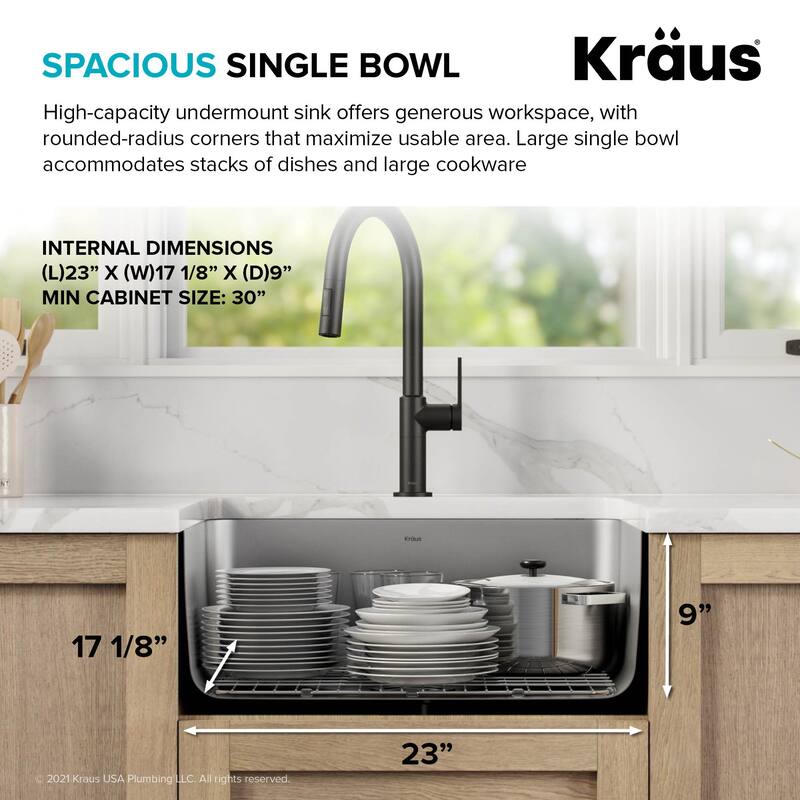 Kraus Dex 25" Undermount Single Basin 16 Gauge Stainless Steel Kitchen