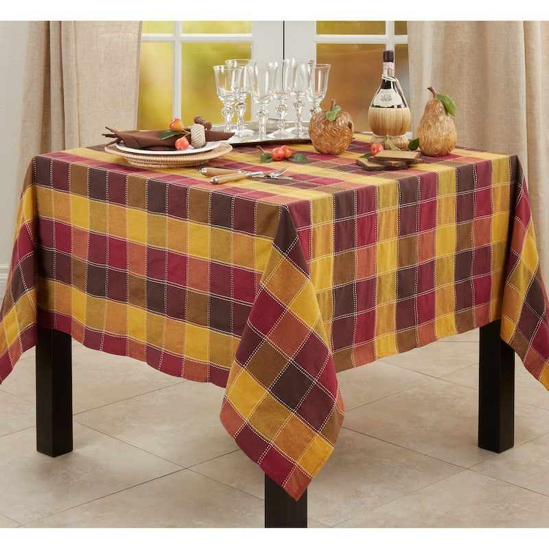 Stitched Design Plaid Tablecloth - 70" x 70" - Multi