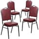 preview thumbnail 25 of 25, 4 Pack Crown Back Stacking Banquet Chair Burgundy Vinyl/Silver Vein Frame