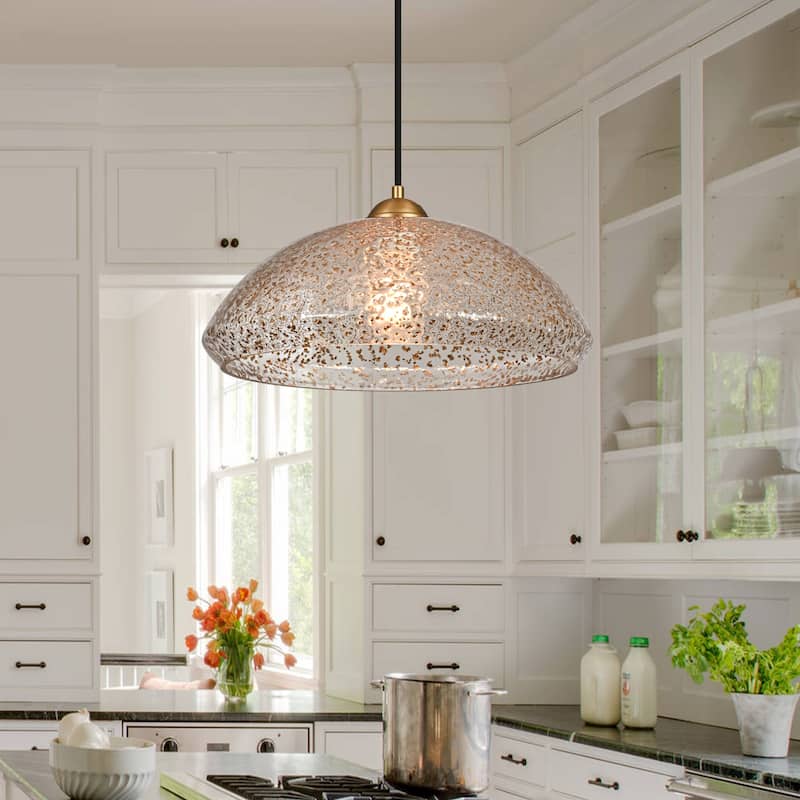 Modern Dome 1-Light Glass Pendant Light Single Chandelier - W14.6" - W14.6"