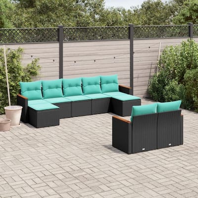 vidaXL 9 Piece Patio Sofa Set with Cushions Black Poly Rattan