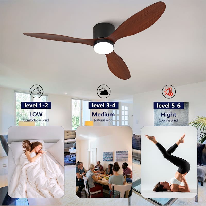52-inch Ceiling Fan with Light, Ultra-Slim Flush-Mount Design, 3 ABS Plastic Blades, Remote Control Included